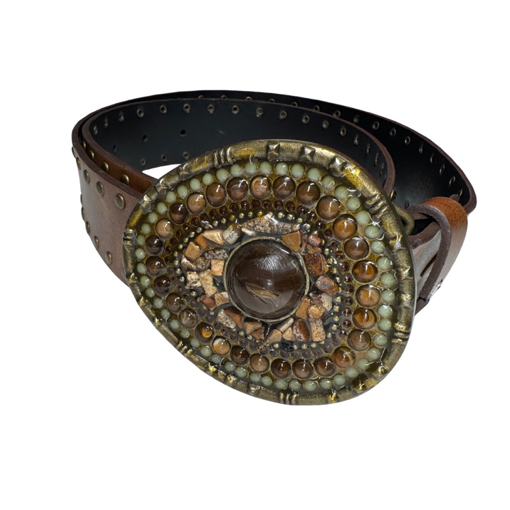 Guess Brown and Gold Beaded studded Women's Belt M western country boho